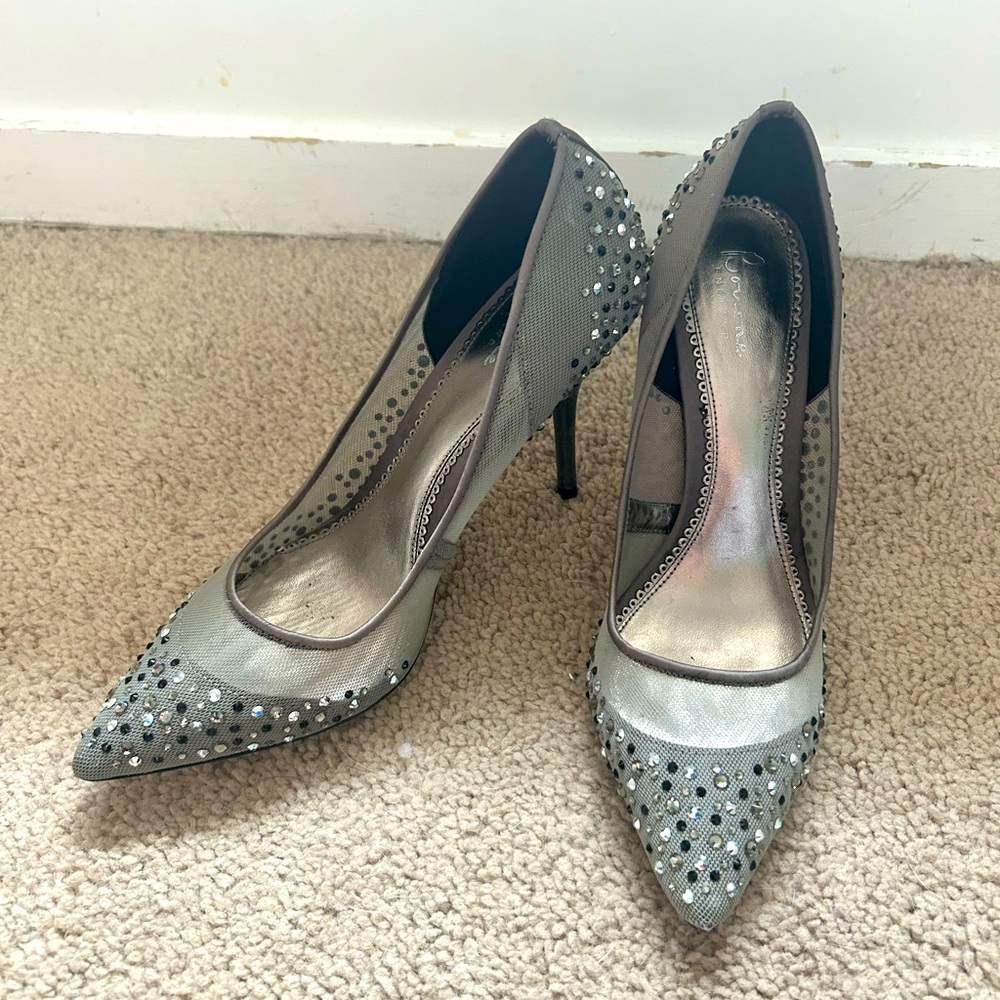 Bourne Jeweled pewter heels